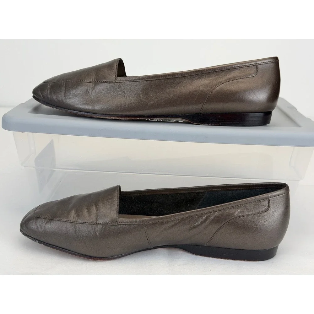 Enzo Angiolini Loafers Women 9M Brown Leather Square Toe Vintage 90s Minimalist